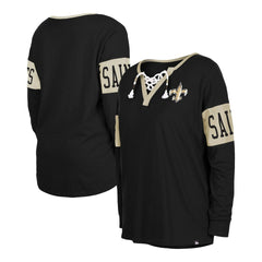 New Orleans Saints New Era Women's Lace-Up Notch Neck Long Sleeve T-Shirt - Black T-shirts