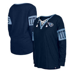 Tennessee Titans New Era Women's Lace-Up Notch Neck Long Sleeve T-Shirt - Navy T-shirts