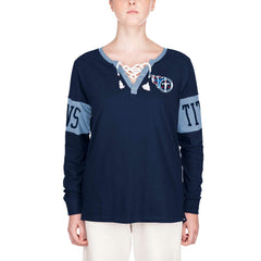 Tennessee Titans New Era Women's Lace-Up Notch Neck Long Sleeve T-Shirt - Navy T-shirts