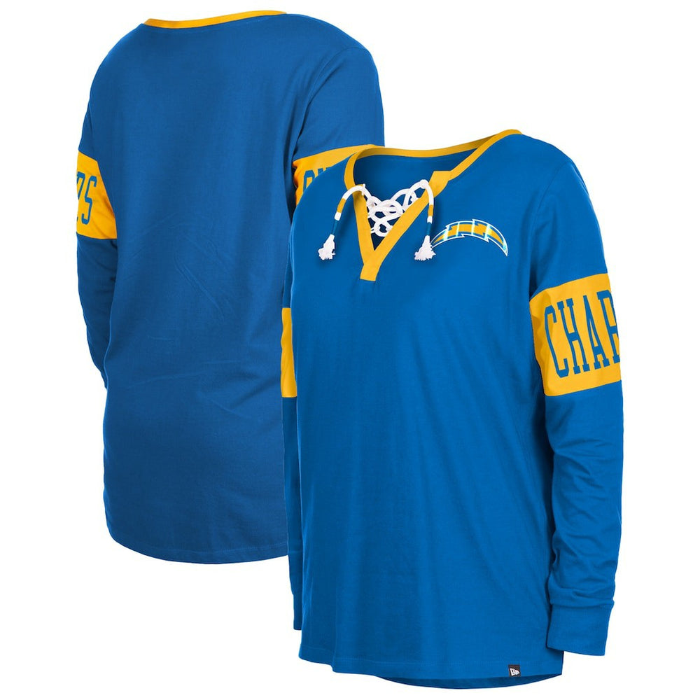 Los Angeles Chargers New Era Women's Lace-Up Notch Neck Long Sleeve T-Shirt - Royal T-shirts