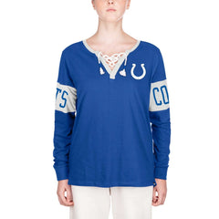Indianapolis Colts New Era Women's Lace-Up Notch Neck Long Sleeve T-Shirt - Blue T-shirts