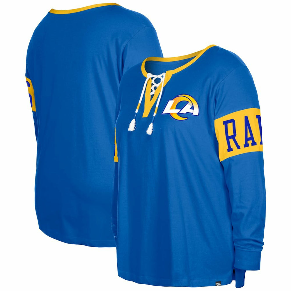 Los Angeles Rams New Era Women's Plus Size Lace-Up Notch Neck Long Sleeve T-Shirt - Royal T-shirts