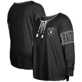 Las Vegas Raiders New Era Women's Plus Size Lace-Up Notch Neck Long Sleeve T-Shirt - Black T-shirts