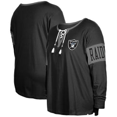 Las Vegas Raiders New Era Women's Plus Size Lace-Up Notch Neck Long Sleeve T-Shirt - Black T-shirts