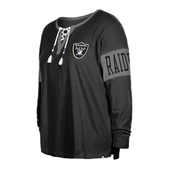 Las Vegas Raiders New Era Women's Plus Size Lace-Up Notch Neck Long Sleeve T-Shirt - Black T-shirts