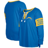 Los Angeles Chargers New Era Women's Plus Size Lace-Up Notch Neck Long Sleeve T-Shirt - Powder Blue T-shirts