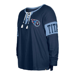 Tennessee Titans New Era Women's Plus Size Lace-Up Notch Neck Long Sleeve T-Shirt - Navy T-shirts