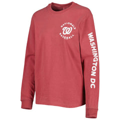 Washington Nationals Soft as a Grape Women's Team Pigment Dye Long Sleeve T-Shirt - Red T-shirts