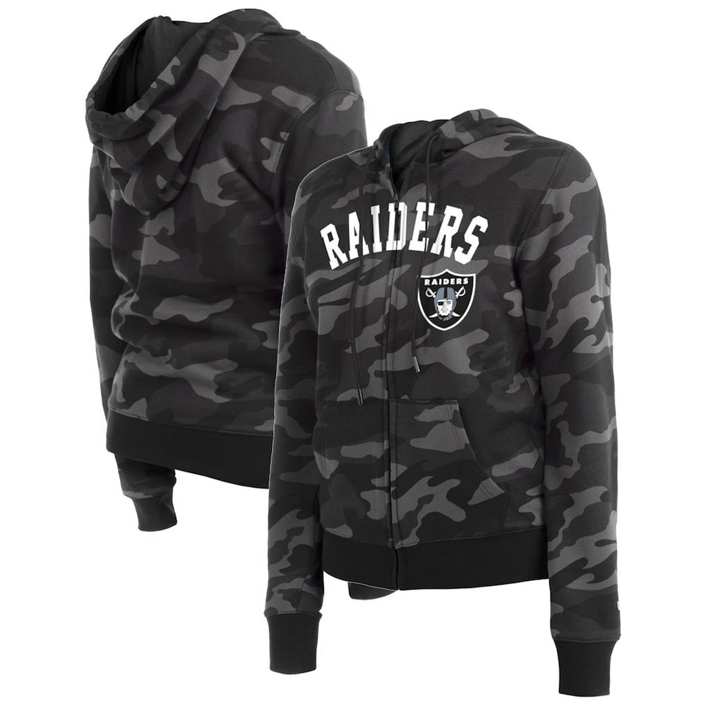 Las Vegas Raiders New Era Women's Camo Full-Zip Hoodie - Black Hoodies