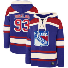 Mika Zibanejad New York Rangers '47 Player Name & Number Lacer Pullover Hoodie - Blue | US 5266614