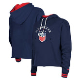 USWNT 5th & Ocean by New Era Women's Athleisure Cropped Fleece Pullover Hoodie Navy - New Era
