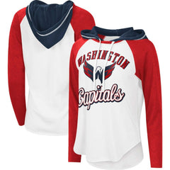 Washington Capitals G-III 4Her by Carl Banks Women's MVP Raglan Lightweight Hooded T-Shirt - White/Heather Red | US 5271976