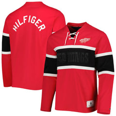 Detroit Red Wings Tommy Hilfiger Walter Lace-Up Long Sleeve Top - Red | US 5272039