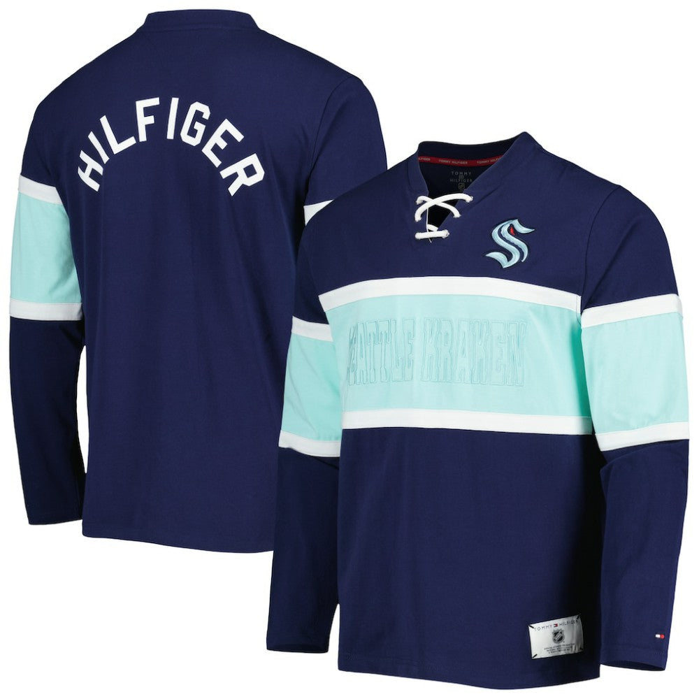 Seattle Kraken Tommy Hilfiger Walter Lace-Up Long Sleeve Top - Deep Sea Blue | US 5272044