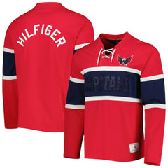 Washington Capitals Tommy Hilfiger Walter Lace-Up Long Sleeve Top - Red | US 5272046