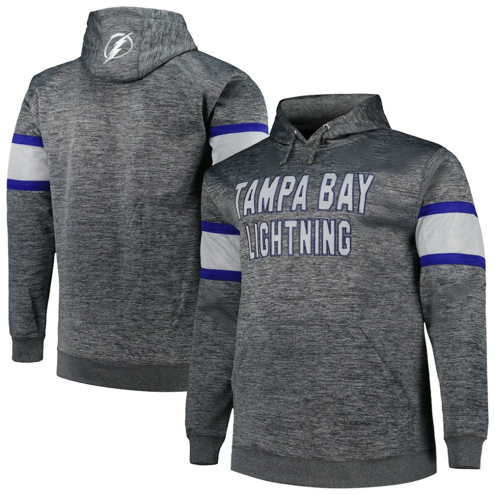 Tampa Bay Lightning Big & Tall Stripe Pullover Hoodie - Heather Charcoal | US 5281587
