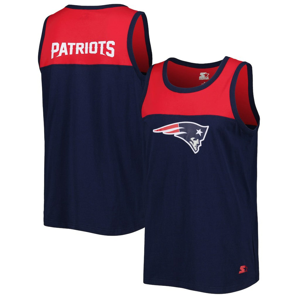 New England Patriots Starter Logo Touchdown Fashion Tank Top - Navy/Red Tops