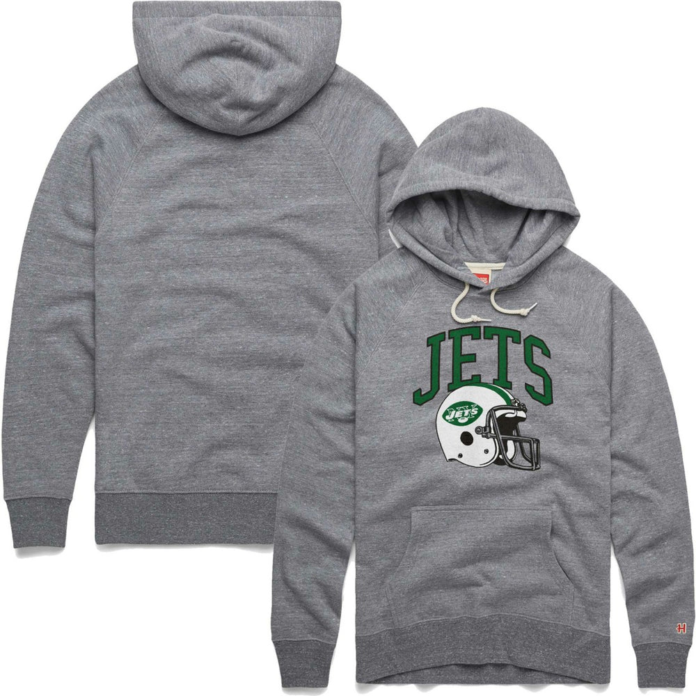 New York Jets Homage Retro Helmet Raglan Pullover Tri-Blend Hoodie - Gray Hoodies