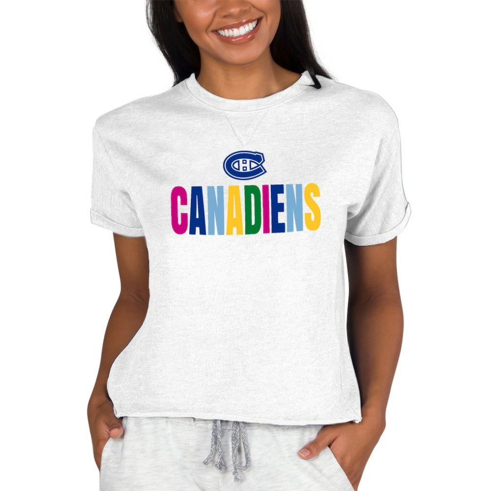 Montreal Canadiens Concepts Sport Women's Tri-Blend Mainstream Terry Short Sleeve Sweatshirt Top - Oatmeal | US 5294988