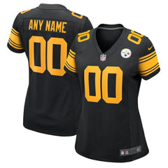 Pittsburgh Steelers Women's Alternate Custom Game Jersey - Black Jerseys