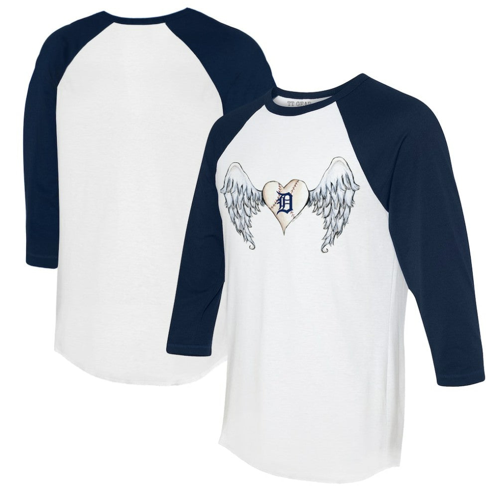 Detroit Tigers Tiny Turnip Women's Angel Wings 3/4-Sleeve Raglan T-Shirt - White/Navy T-shirts