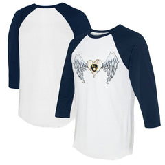 Milwaukee Brewers Tiny Turnip Women's Angel Wings 3/4-Sleeve Raglan T-Shirt - White/Navy T-shirts