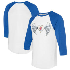Texas Rangers Tiny Turnip Women's Angel Wings 3/4-Sleeve Raglan T-Shirt - White/Royal T-shirts