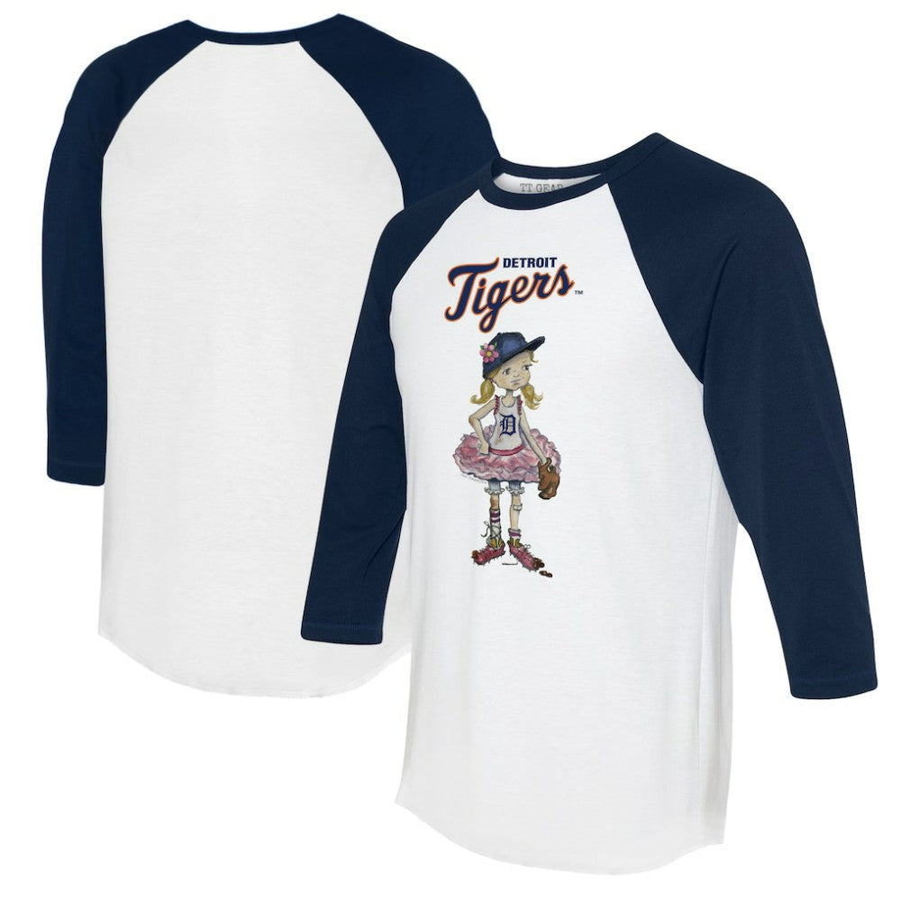 Detroit Tigers Tiny Turnip Women's Babes 3/4-Sleeve Raglan T-Shirt - White/Navy T-shirts