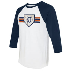 Detroit Tigers Tiny Turnip Women's Base Stripe 3/4-Sleeve Raglan T-Shirt - White/Navy T-shirts