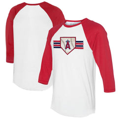 Los Angeles Angels Tiny Turnip Women's Base Stripe 3/4-Sleeve Raglan T-Shirt - White/Red T-shirts