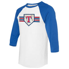Texas Rangers Tiny Turnip Women's Base Stripe 3/4-Sleeve Raglan T-Shirt - White/Royal T-shirts