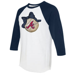 Atlanta Braves Tiny Turnip Women's Baseball Bow 3/4-Sleeve Raglan T-Shirt - White/Navy T-shirts