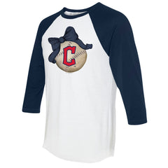 Cleveland Guardians Tiny Turnip Women's Baseball Bow 3/4-Sleeve Raglan T-Shirt - White/Navy T-shirts