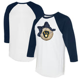 Milwaukee Brewers Tiny Turnip Women's Baseball Bow 3/4-Sleeve Raglan T-Shirt - White/Navy T-shirts