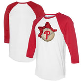 Philadelphia Phillies Tiny Turnip Women's Baseball Bow 3/4-Sleeve Raglan T-Shirt - White/Red T-shirts