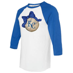 Kansas City Royals Tiny Turnip Women's Baseball Bow 3/4-Sleeve Raglan T-Shirt - White/Royal T-shirts