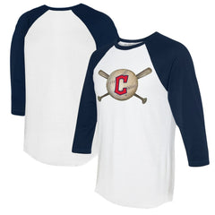 Cleveland Guardians Tiny Turnip Women's Baseball Cross Bats 3/4-Sleeve Raglan T-Shirt - White/Navy T-shirts