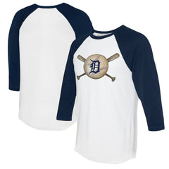 Detroit Tigers Tiny Turnip Women's Baseball Cross Bats 3/4-Sleeve Raglan T-Shirt - White/Navy T-shirts