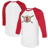 Boston Red Sox Tiny Turnip Women's Baseball Cross Bats 3/4-Sleeve Raglan T-Shirt - White/Red T-shirts