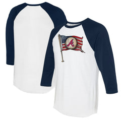 Atlanta Braves Tiny Turnip Women's Baseball Flag 3/4-Sleeve Raglan T-Shirt - White/Navy T-shirts