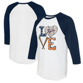 Detroit Tigers Tiny Turnip Women's Baseball Love Raglan 3/4-Sleeve T-Shirt - White/Navy T-shirts