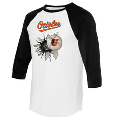 Baltimore Orioles Tiny Turnip Women's Baseball Tear 3/4-Sleeve Raglan T-Shirt - White/Black T-shirts