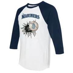 Seattle Mariners Tiny Turnip Women's Baseball Tear 3/4-Sleeve Raglan T-Shirt - White/Navy T-shirts
