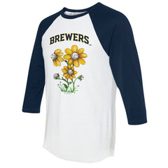 Milwaukee Brewers Tiny Turnip Women's Blooming Baseballs 3/4-Sleeve Raglan T-Shirt - White/Navy T-shirts