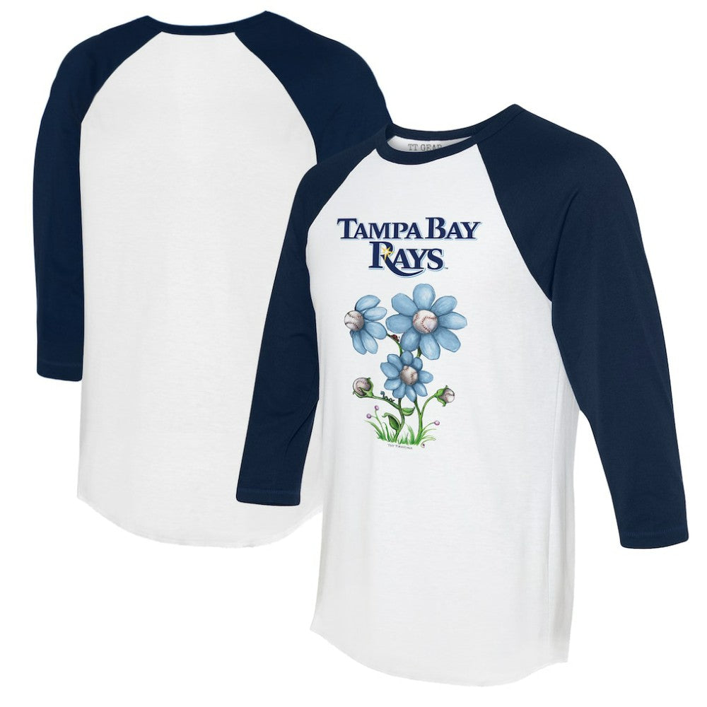 Tampa Bay Rays Tiny Turnip Women's Blooming Baseballs 3/4-Sleeve Raglan T-Shirt - White/Navy T-shirts