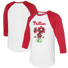 Philadelphia Phillies Tiny Turnip Women's Blooming Baseballs 3/4-Sleeve Raglan T-Shirt - White/Red T-shirts