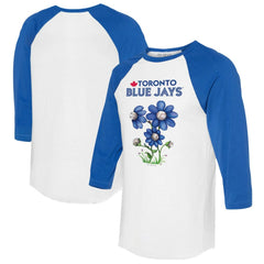 Toronto Blue Jays Tiny Turnip Women's Blooming Baseballs 3/4-Sleeve Raglan T-Shirt - White/Royal T-shirts