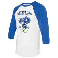 Toronto Blue Jays Tiny Turnip Women's Blooming Baseballs 3/4-Sleeve Raglan T-Shirt - White/Royal T-shirts
