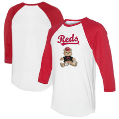 Cincinnati Reds Tiny Turnip Women's Teddy Boy 3/4-Sleeve Raglan T-Shirt - White/Red T-shirts