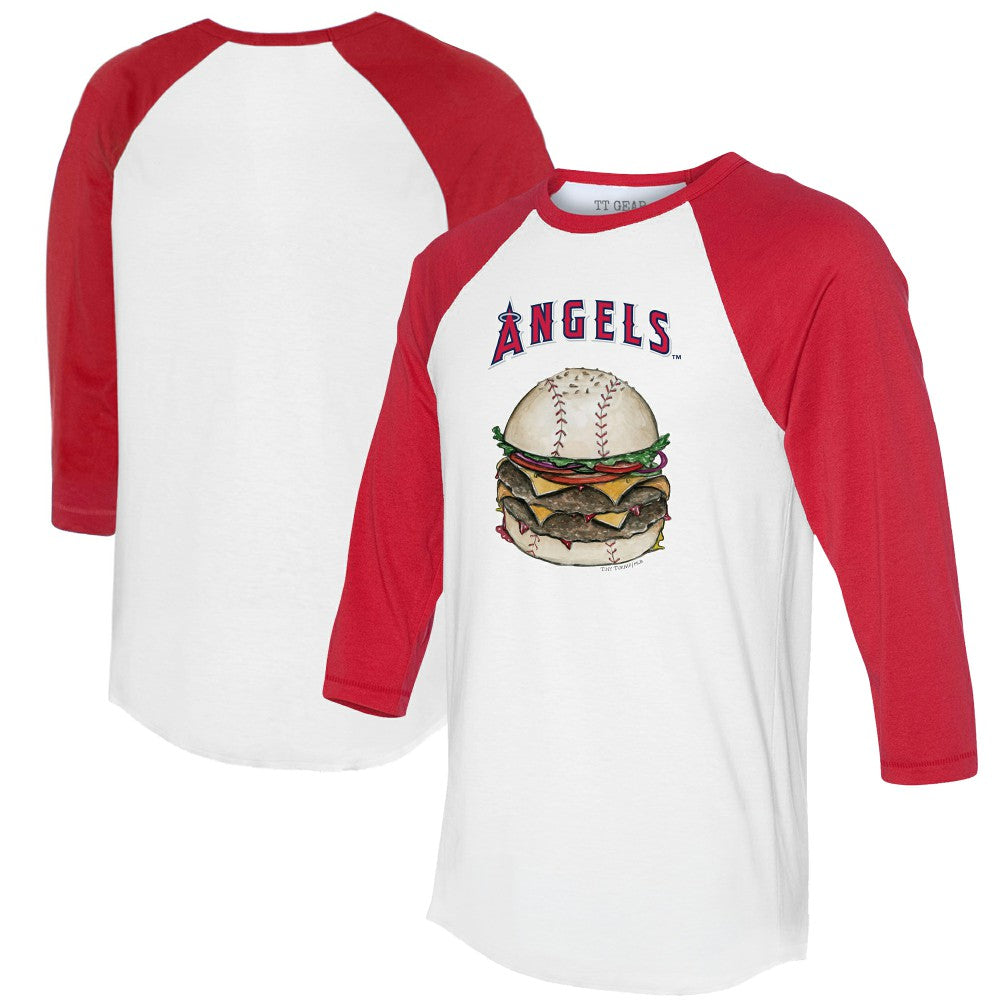 Los Angeles Angels Tiny Turnip Women's Burger 3/4-Sleeve Raglan T-Shirt - White/Red T-shirts